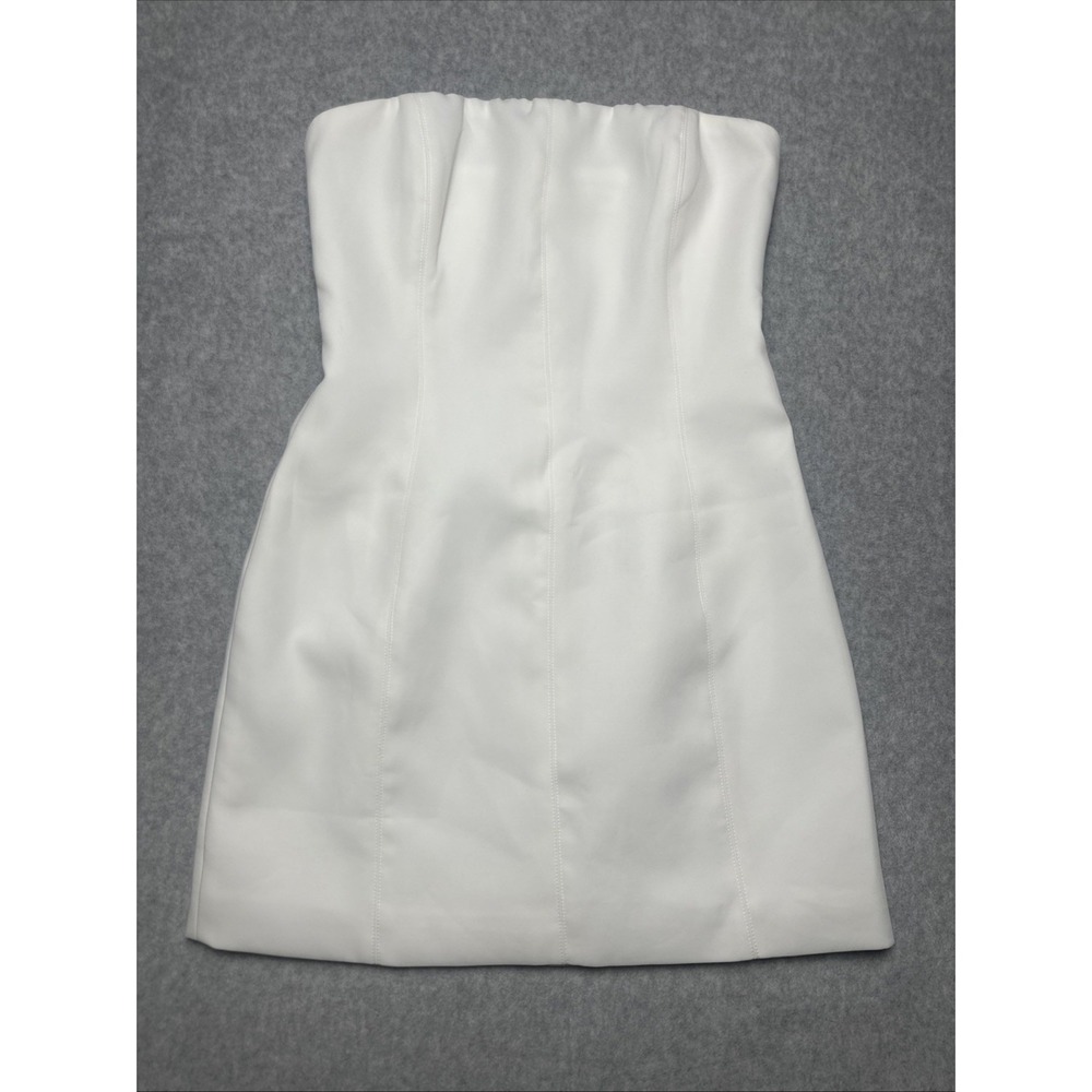 Meshki Strapless White Mini Dress with Seam Detailing